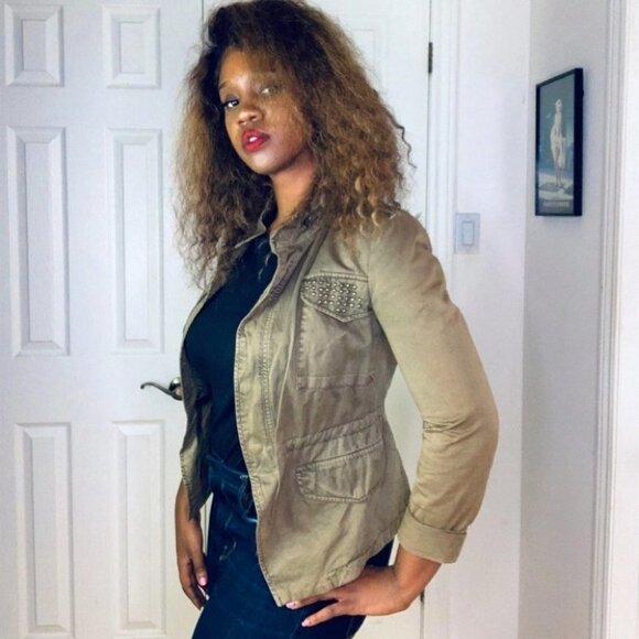 ZARA green fitted utility jacket spring khaki jacket women size  medium - Picture 16 of 16